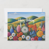 Happy Birthday Summer Flowers on the Hills 