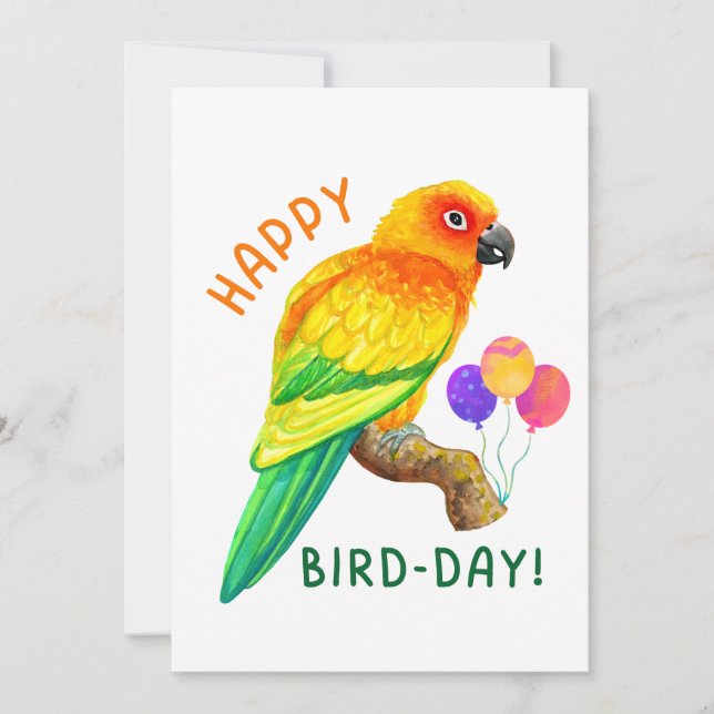 Happy Birthday Sun Conure Parrot Bird Lover Holiday Card (Front)