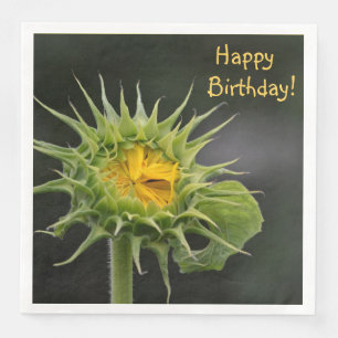 Happy Birthday Sunflower Bud Napkin