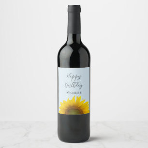 Happy Birthday Sunflower Elegant Wine Label