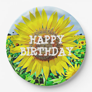 Happy Birthday Sunflower Party Paper Plates