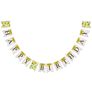 Happy Birthday Sunflower & Rustic Wood Party Decor Bunting