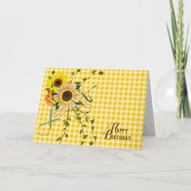 Happy Birthday sunflowers on gingham Card (Front)