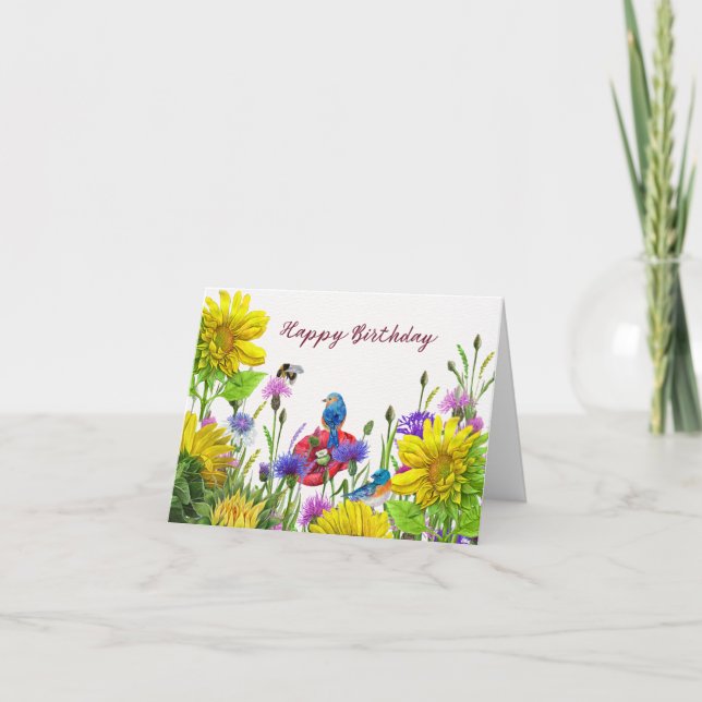 Happy Birthday Sunflowers, Wildflowers Nature  Card (Front)