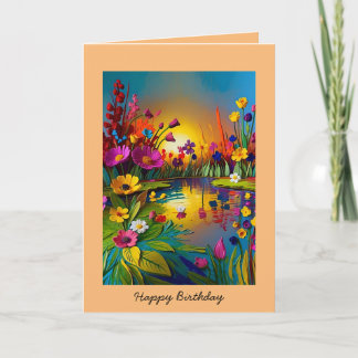 Happy birthday sunrise over pond card