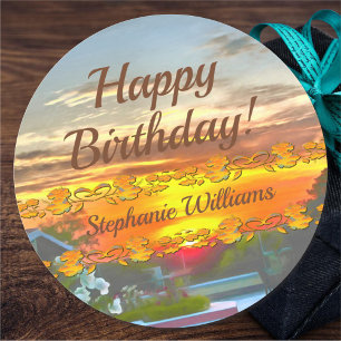 Happy Birthday Sunset 2295 Classic Round Sticker