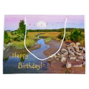 Happy Birthday Sunset Beach Large Gift Bag