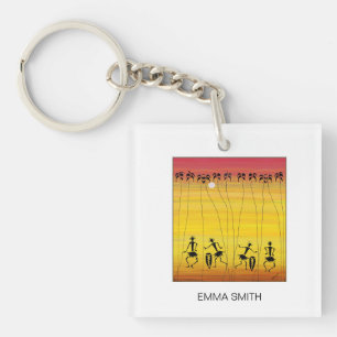 Happy Birthday Sunset Celebration Dancers Key Ring