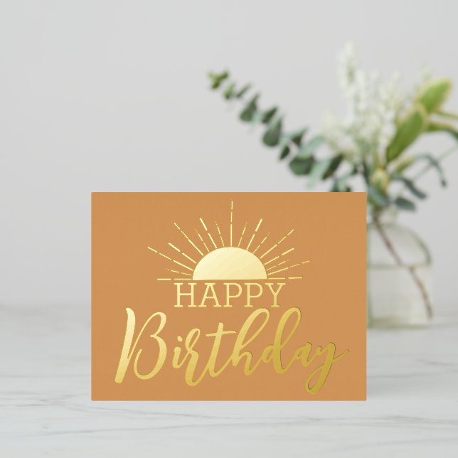 Happy Birthday Sunshine Real Gold Foil   Foil Holiday Postcard (Standing Front)
