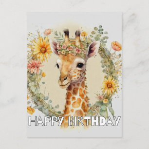 Happy Birthday Super Cute Giraffe Holiday Postcard