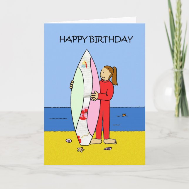 Happy Birthday Surfer Girl Card (Front)