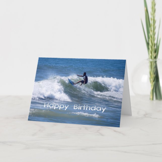 Happy Birthday Surfer Riding a Wave Card (Front)