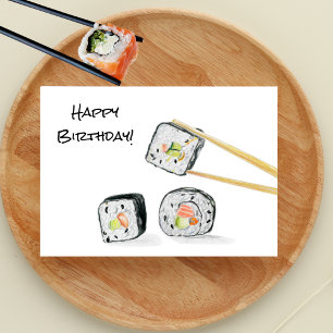 Happy Birthday Sushi Rolls Illustration Card