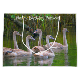 Happy Birthday Swan Family Large Gift Bag