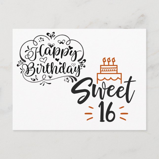 Happy Birthday Sweet 16 Postcard (Front)