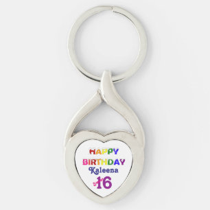 Happy Birthday Sweet 16 with Her Name Key Ring