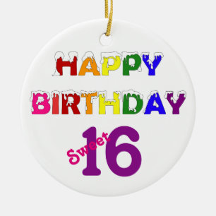 Happy Birthday Sweet 16 with Text Ceramic Ornament