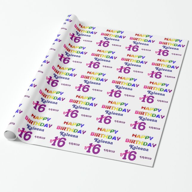 Happy Birthday Sweet 16 Wrapping Paper (Unrolled)
