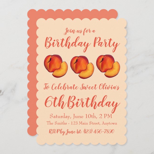 Happy Birthday Sweet Georgia Peach Peaches Invitation (Front/Back)