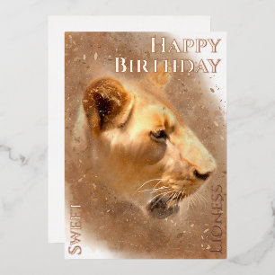 Happy Birthday Sweet Lioness Foil Holiday Card