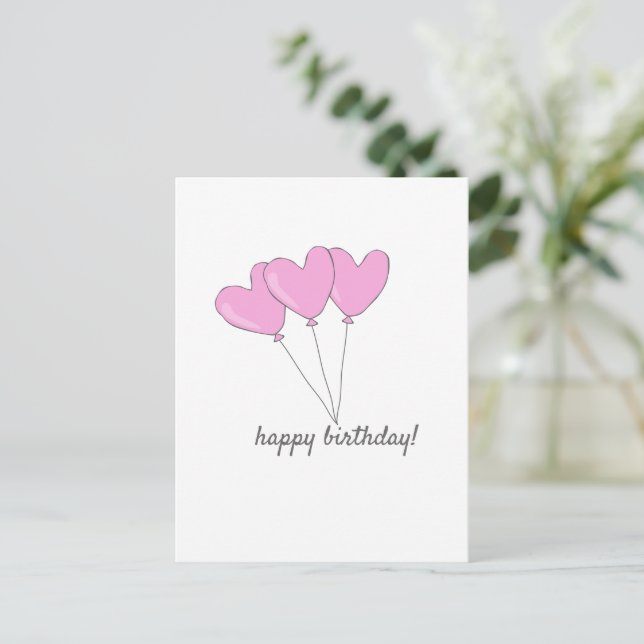 Happy Birthday - Sweet Pink Heart Shaped Balloons Postcard (Standing Front)