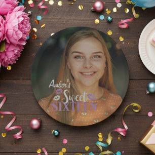 Happy Birthday Sweet Sixteen Photo Paper Plate