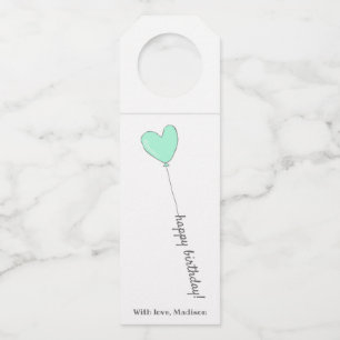 Happy Birthday - Sweet Teal Heart Shaped Balloon Bottle Tag