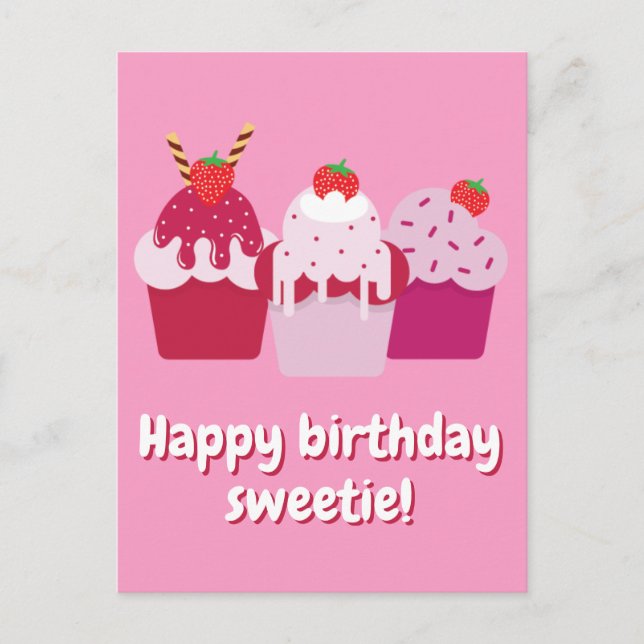 Happy Birthday Sweetie  Cute Strawberry Shortcakes Postcard (Front)