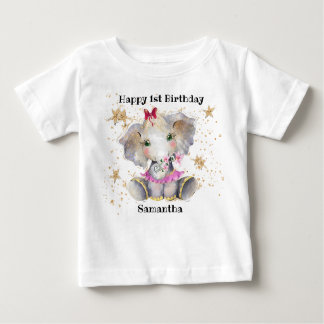 Happy Birthday T-Shirt, 1st Birthday Baby Elephant Baby T-Shirt