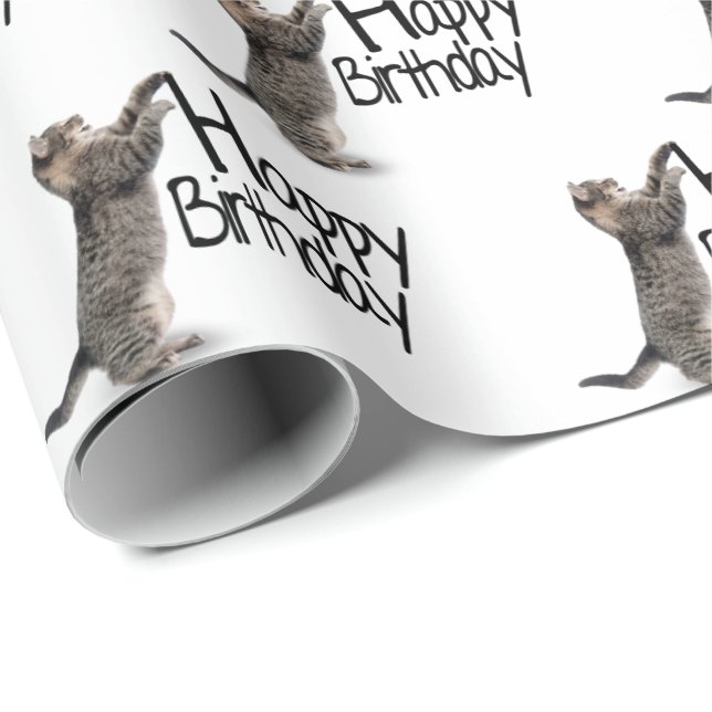 Happy Birthday Tabby Cat fun Wrapping Paper (Roll Corner)