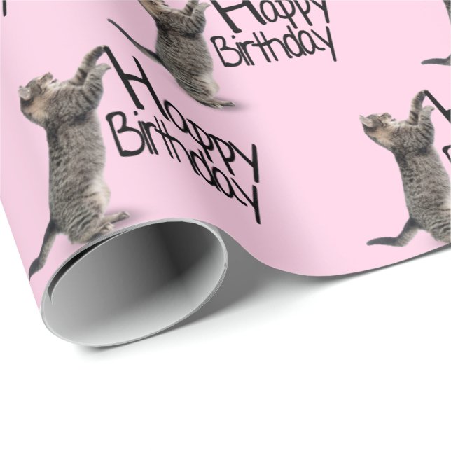 Happy Birthday Tabby Cat fun Wrapping Paper (Roll Corner)