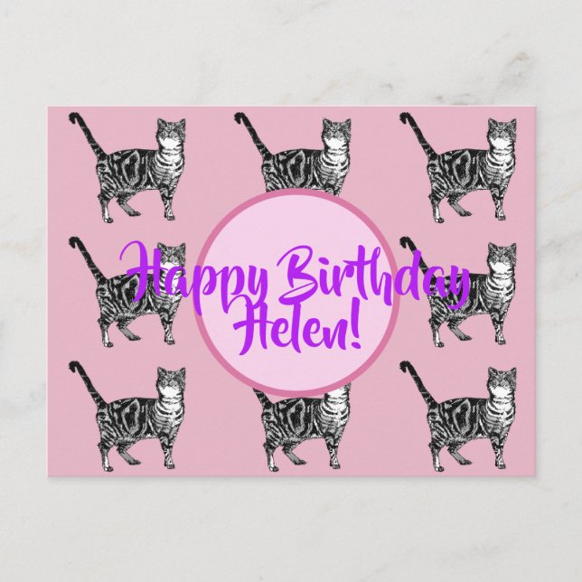 Happy Birthday Tabby Cat Womans Name Postcard (Front)