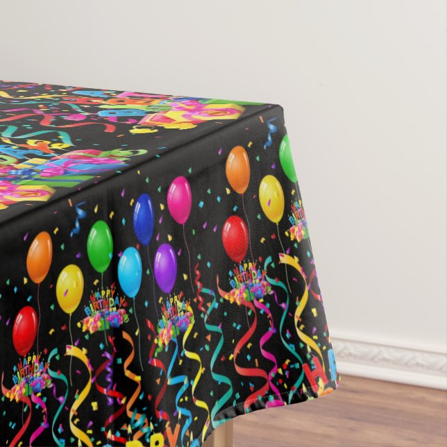 Happy Birthday Tablecloth Confetti Black  (In Situ)
