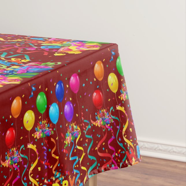Happy Birthday Tablecloth Confetti Burgundy  (In Situ)