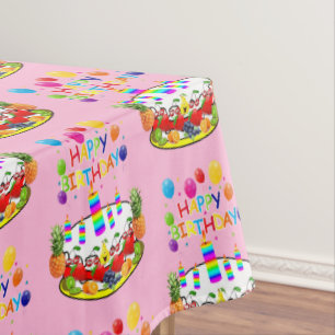 Happy Birthday Tablecloth Fruit Cake