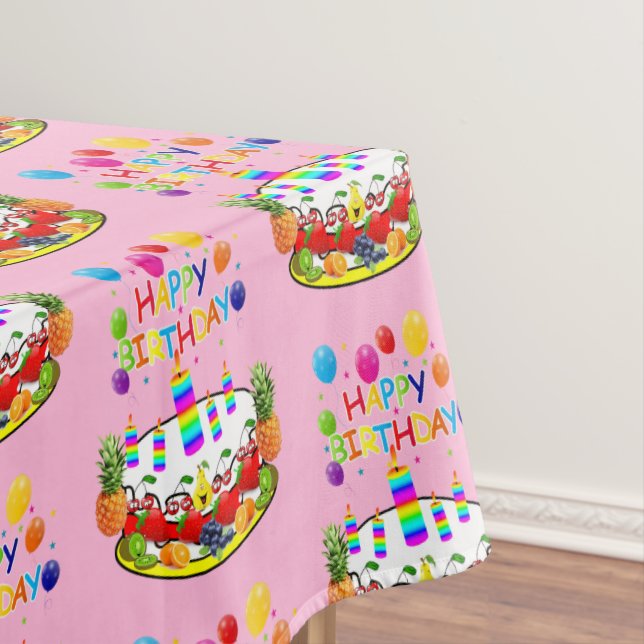 Happy Birthday Tablecloth Fruit Cake (In Situ)