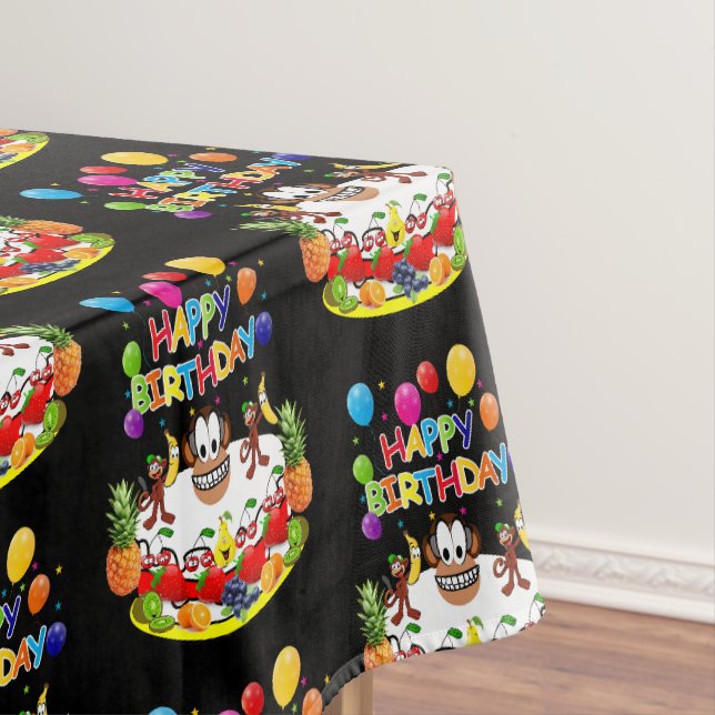 Happy Birthday Tablecloth Fruit Cake Monkeys (In Situ)
