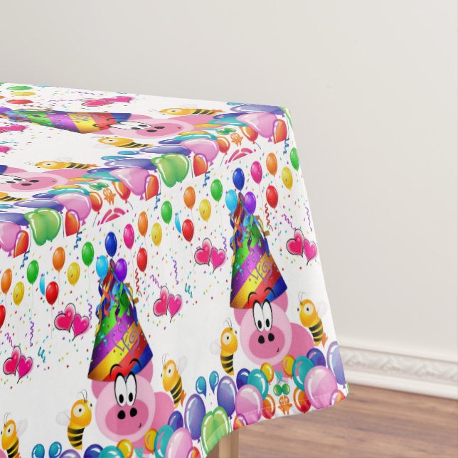 Happy Birthday Tablecloth Pink Pigs Bumblebee (In Situ)
