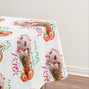 Happy Birthday Tablecloth Strawberry Ice Cream