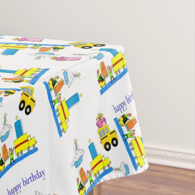 Happy Birthday Tablecloth Trucks Bus (In Situ)