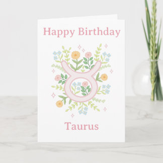 Happy Birthday Taurus Floral Illustration Card