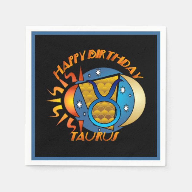 Happy Birthday Taurus Zodiac Birth Sign Napkins (Front)