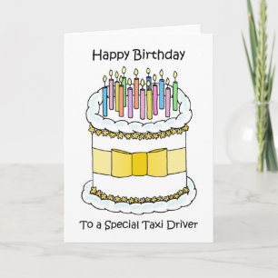 Happy Birthday Taxi Driver Cake and Candles Card