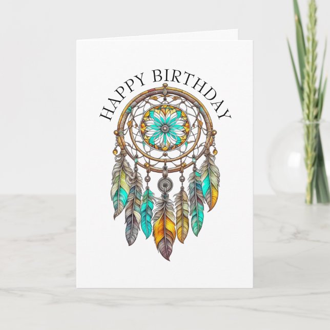 Happy Birthday Teal Dreamcatchers Mystical Card (Front)