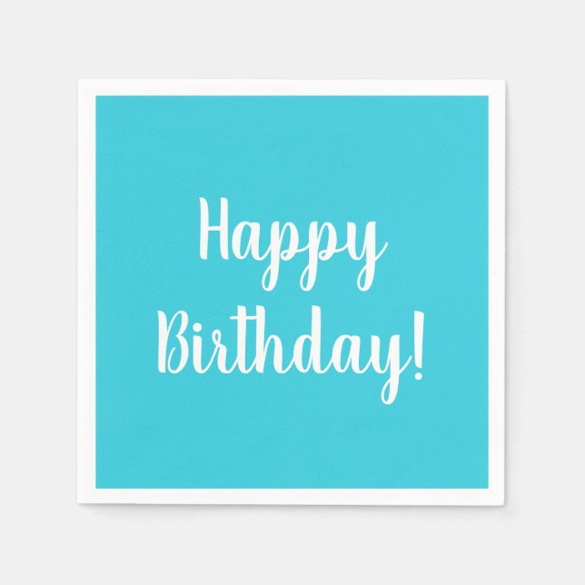 Happy Birthday Teal White Typography Party Napkin (Front)