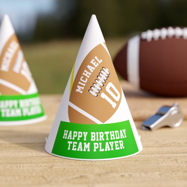Happy Birthday Team Player Kids Football Theme Party Hat (Happy Birthday Team Player! Just add your name and age to this football themed party hat)