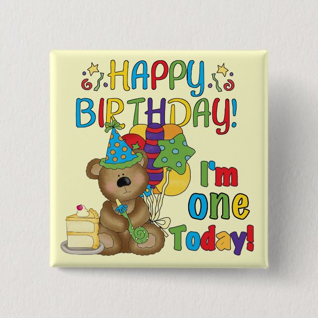 Happy Birthday Teddy Bear 1st T-shirts and Gifts 15 Cm Square Badge (Front)