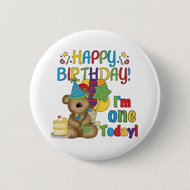 Happy Birthday Teddy Bear 1st T-shirts and Gifts 6 Cm Round Badge (Front)