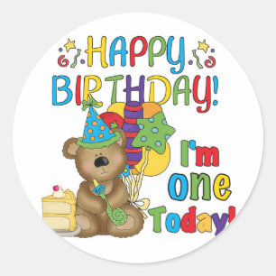 Happy Birthday Teddy Bear 1st T-shirts and Gifts Classic Round Sticker