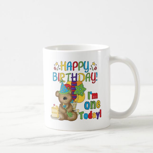Happy Birthday Teddy Bear 1st T-shirts and Gifts Coffee Mug (Right)